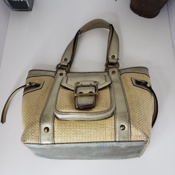 Coach MO5K-113 Legacy Leather & Straw Tote Handbag - Picture 4 of 16